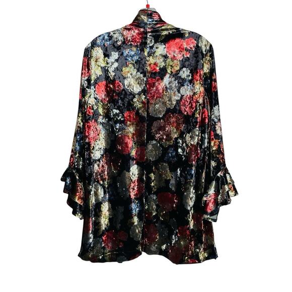 BCBG Generation Velvet Jacket Womens M Moody Floral Ruffle Sleeves Pockets - Picture 3 of 10